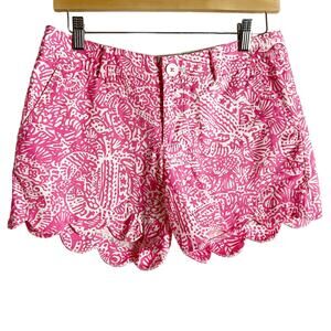 Lilly Pulitzer Hottie Pink White Get Crackin Buttercup Scalloped Shorts Size 2
